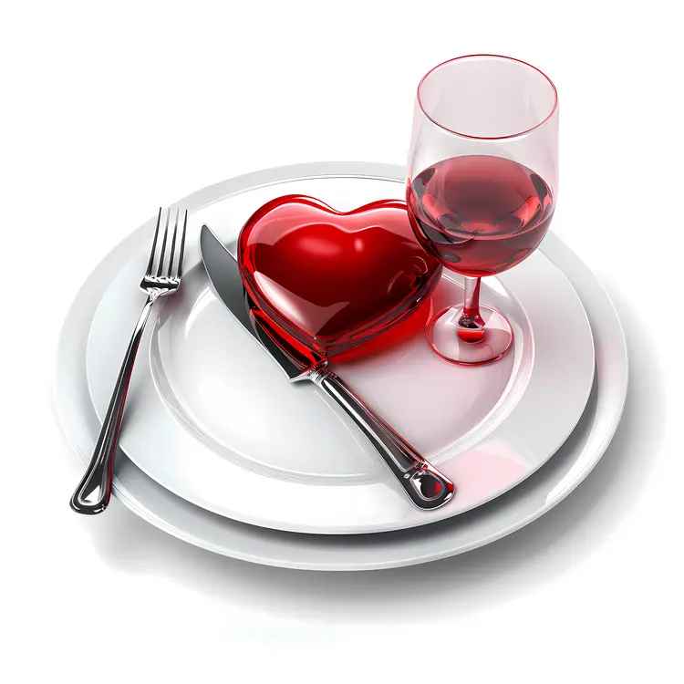 Heart on Plate with Wine Glass
