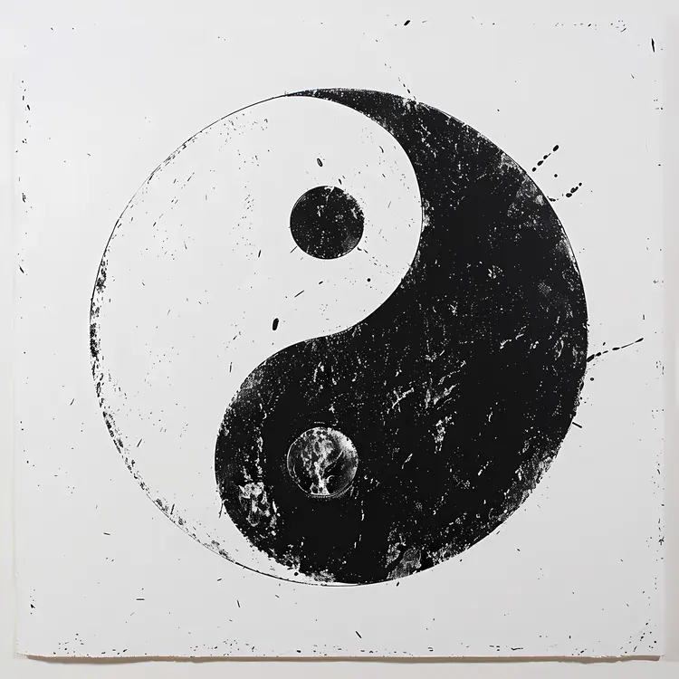 Distressed Yin Yang Symbol in Black and White