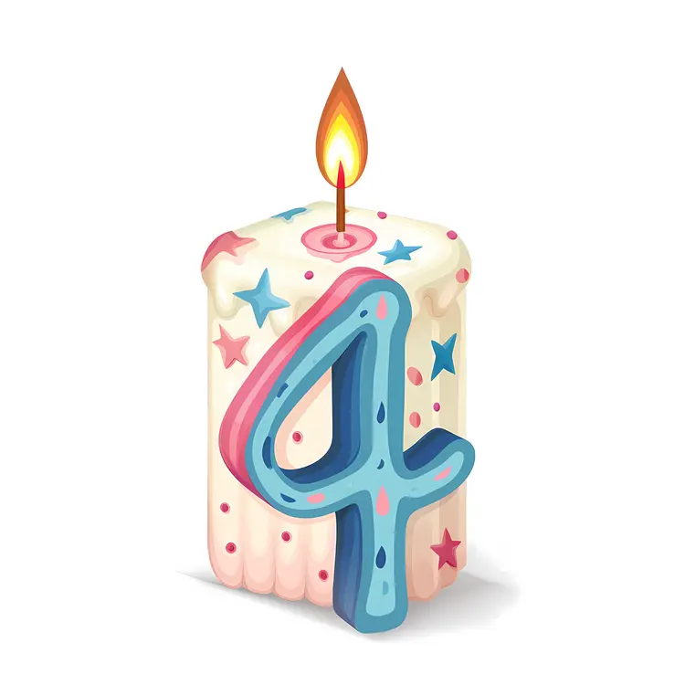Number 4 Candle on Starry Cake
