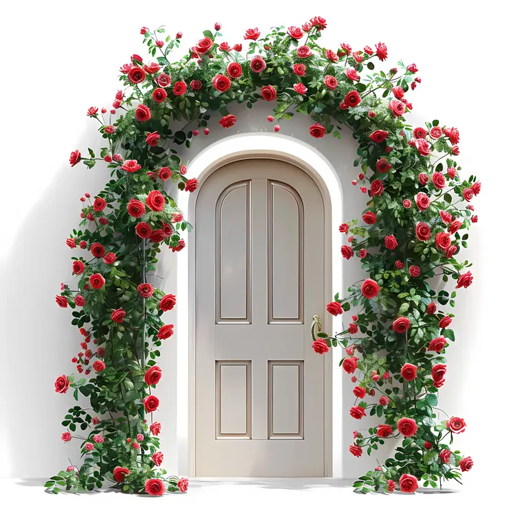 Charming Door with Red Roses