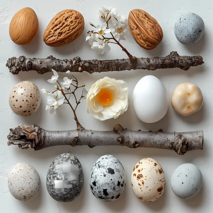 Speckled Eggs and Blossoms with Flowers