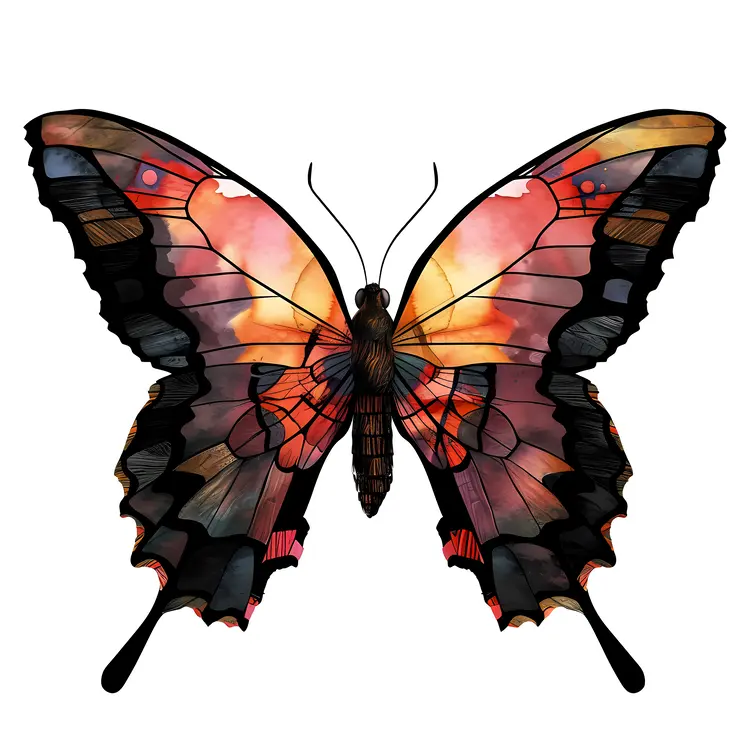 Stained Glass Butterfly with Sunset Colors