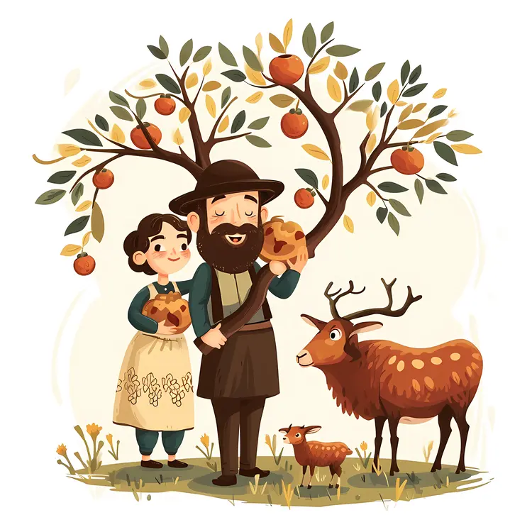 People and Animals Near Apple Tree