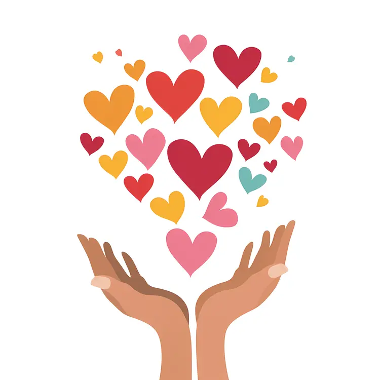 Hands Holding Colorful Hearts