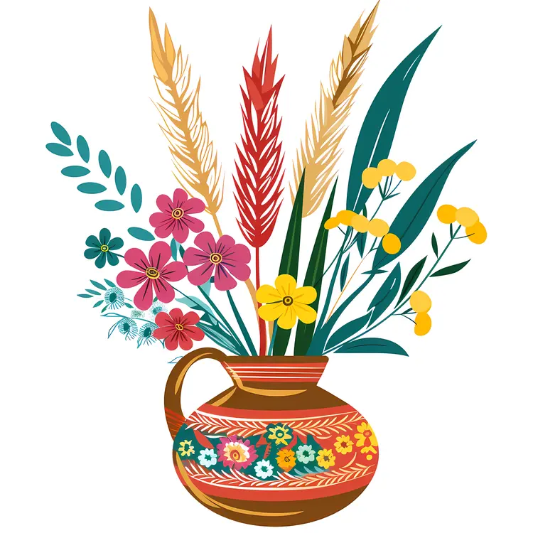 Flower Vase with Wheat and Flowers