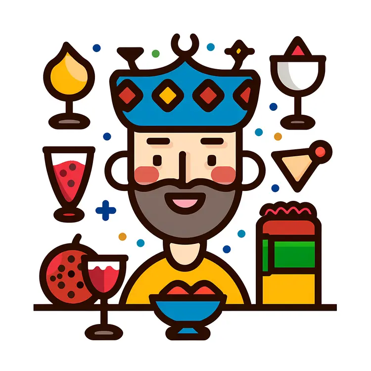 Cartoon King with Food and Goblets
