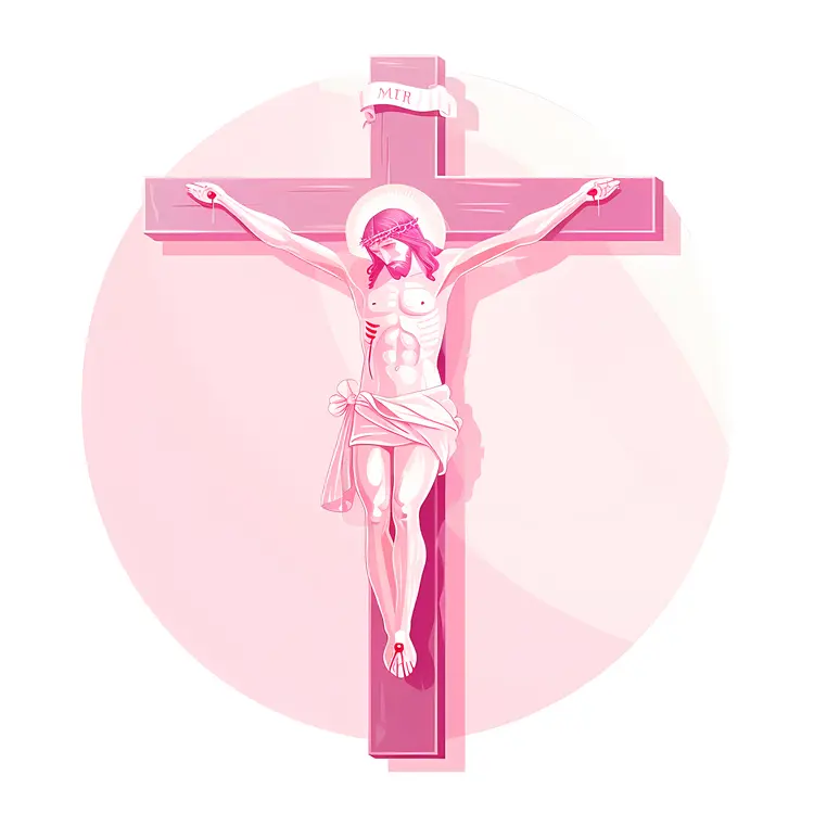 Pink Crucifix with Jesus Illustration