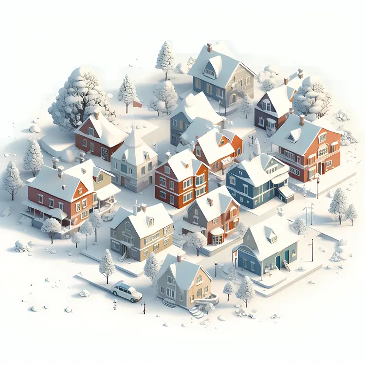 Snowy Winter Neighborhood with Cozy Houses