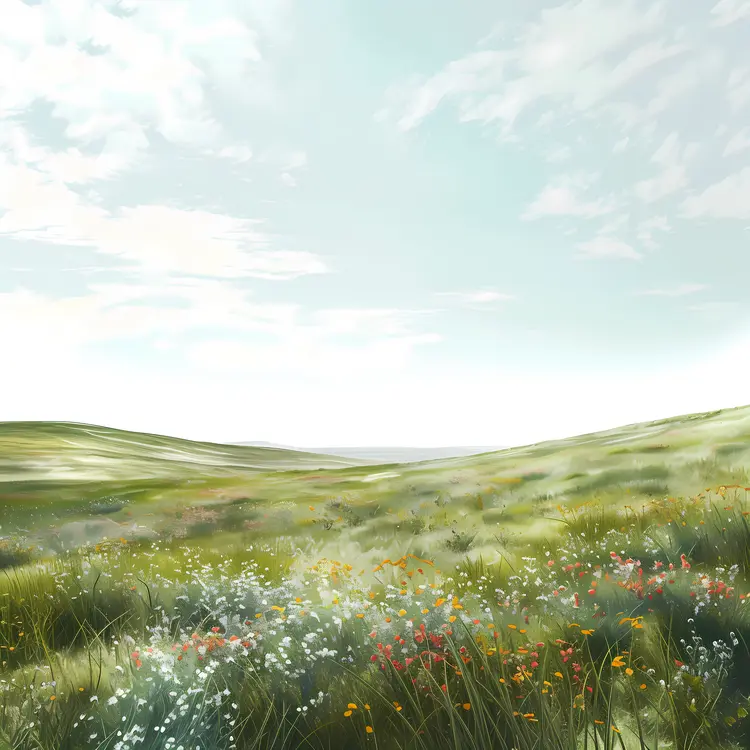 Green Fields with Wildflowers