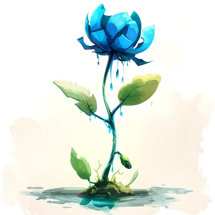 Blue Flower with Droplets