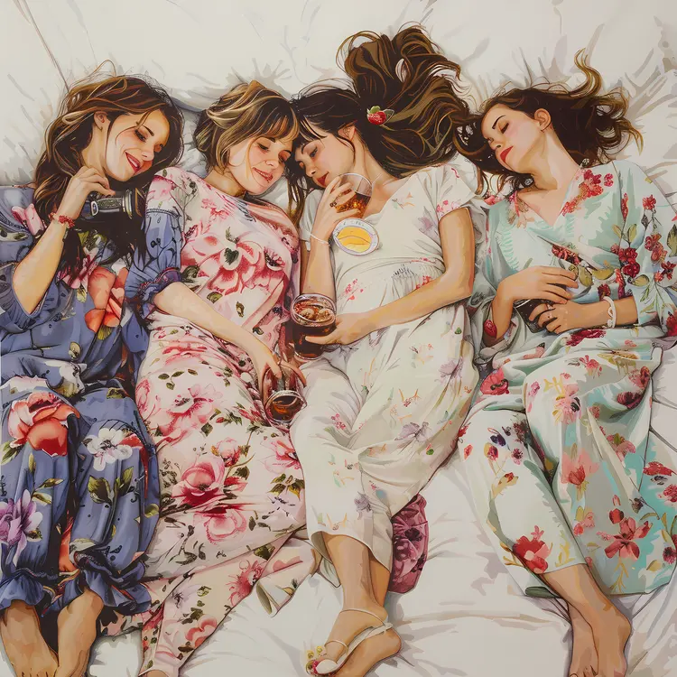 Women in Pajamas Relaxing Together