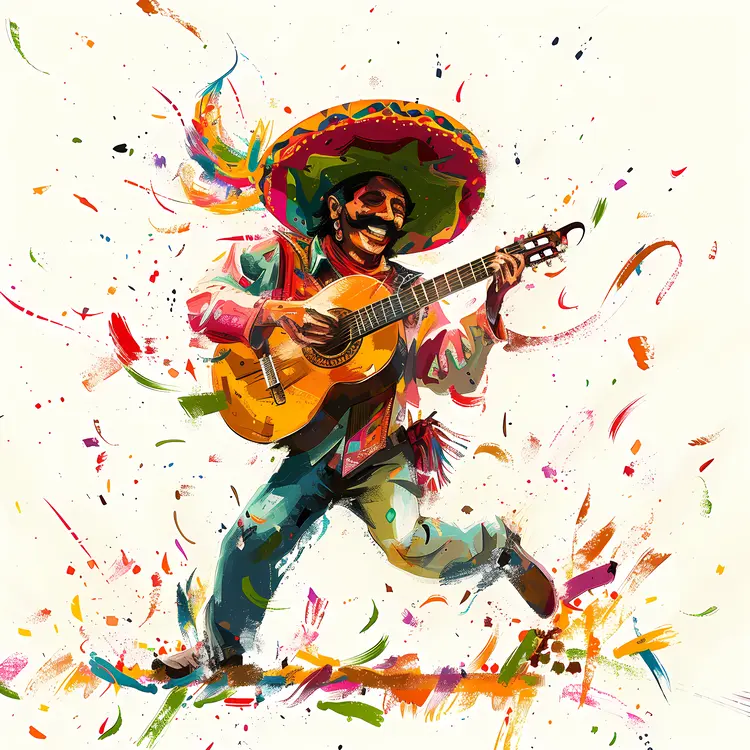 Festive Mexican Guitarist in Sombrero