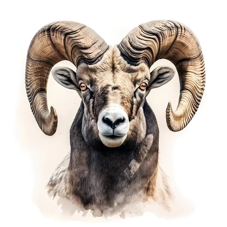 Ram with Large Curved Horns