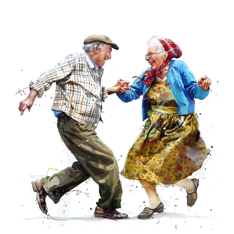 Watercolor Elderly Couple Dancing