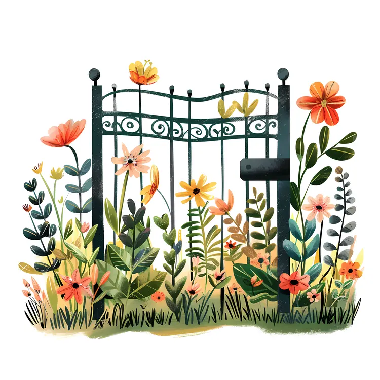 Metal Gate with Floral Surroundings