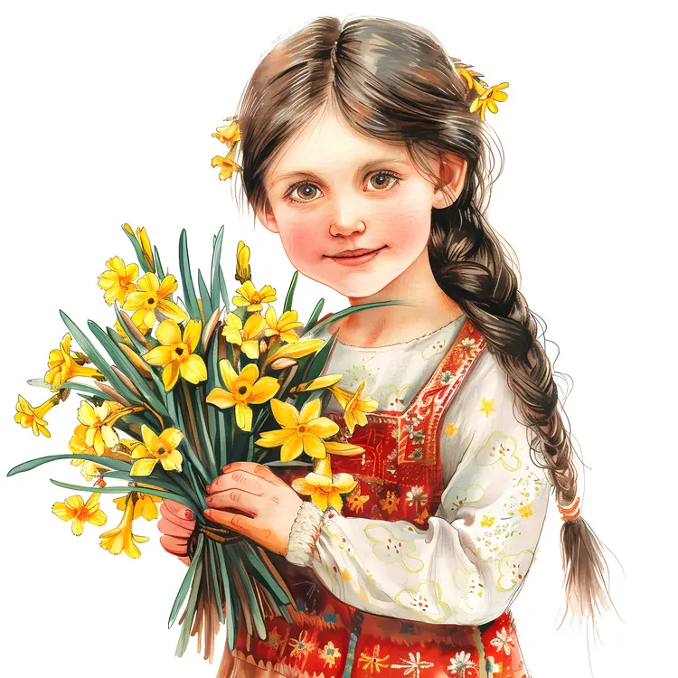 Girl Holding Yellow Daffodils
