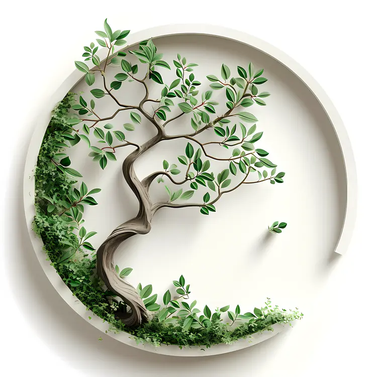 Minimalist Green Tree in Circle