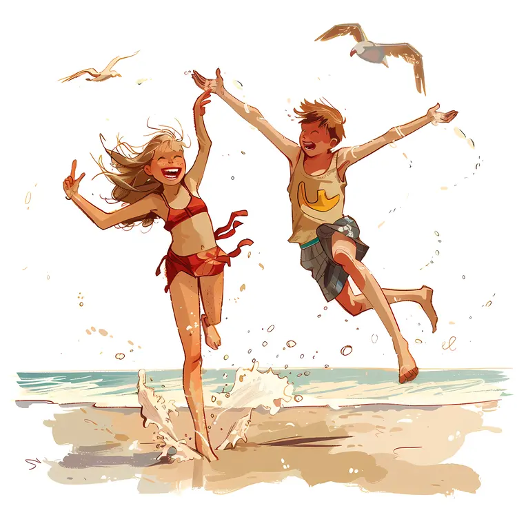 Happy Kids Playing on the Beach