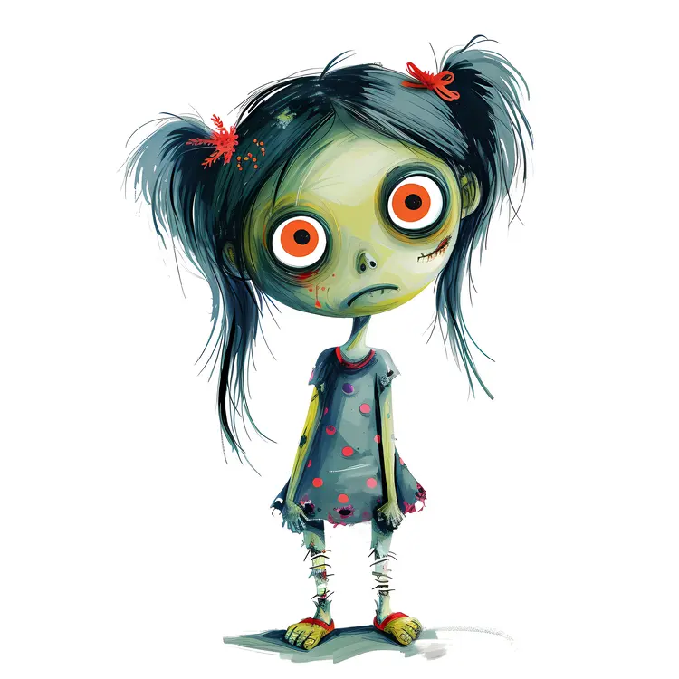 Cartoon Zombie Girl with Pigtails