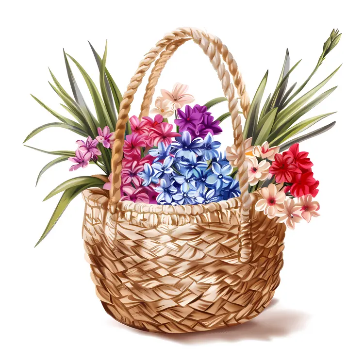 Wicker Basket with Colorful Flowers