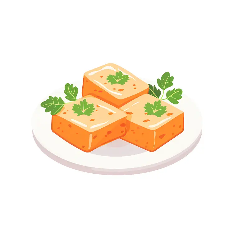 Tofu Slices with Garnish on White Plate
