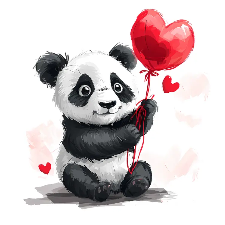 Panda Holding Heart Balloon