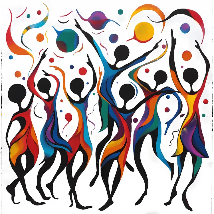 Abstract Dancing Figures in Colorful Attire
