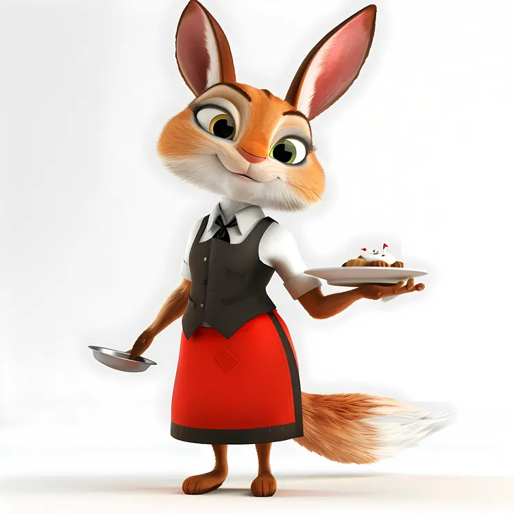 Friendly Waitress Fox with Plate