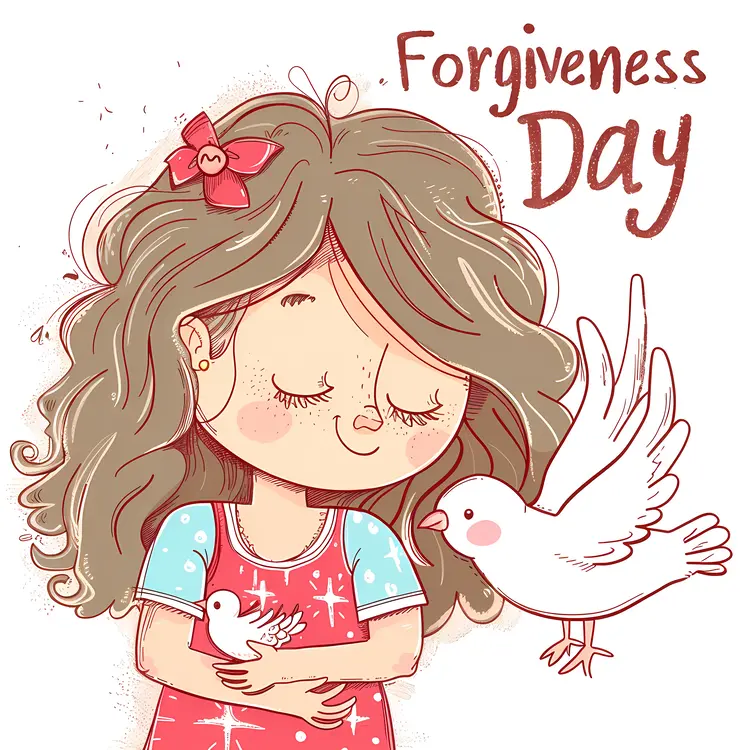 Cute Girl with Dove for Forgiveness Day