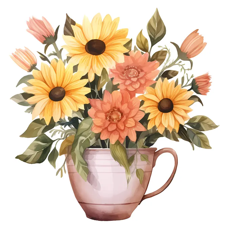 Beautiful Yellow and Orange Flowers in a Cup