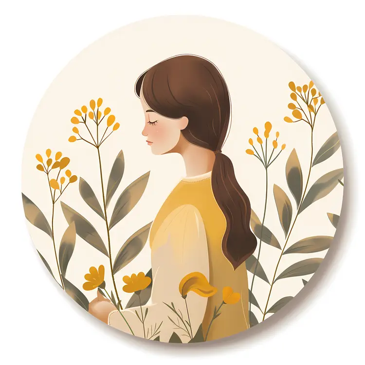 Woman with Flowers in Calm Illustration