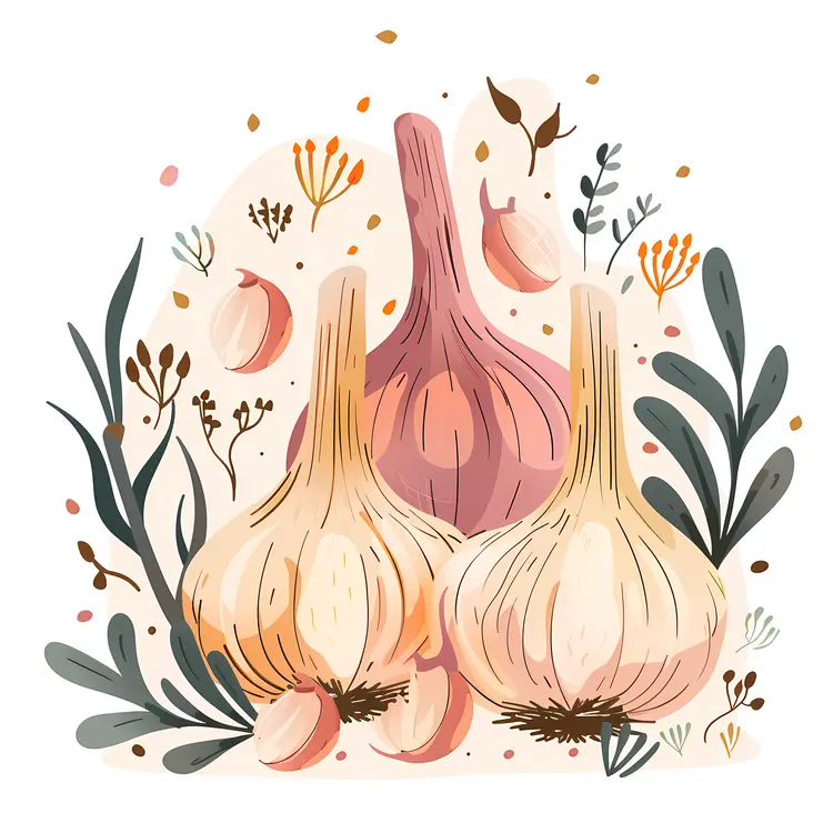 Garlic with Herbs Illustration