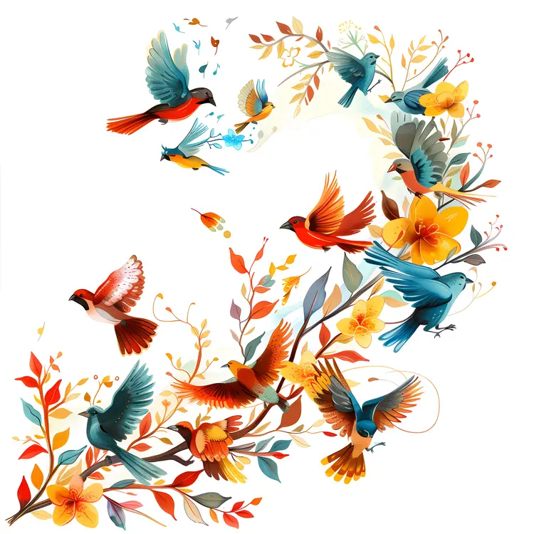 Birds and Flowers in Nature
