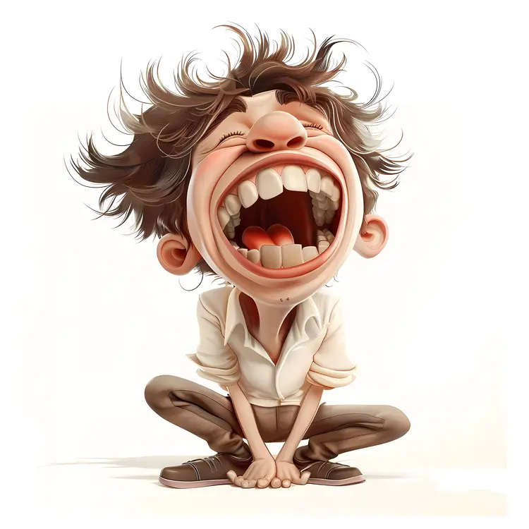 Laughing Boy with Big Mouth and Messy Hair