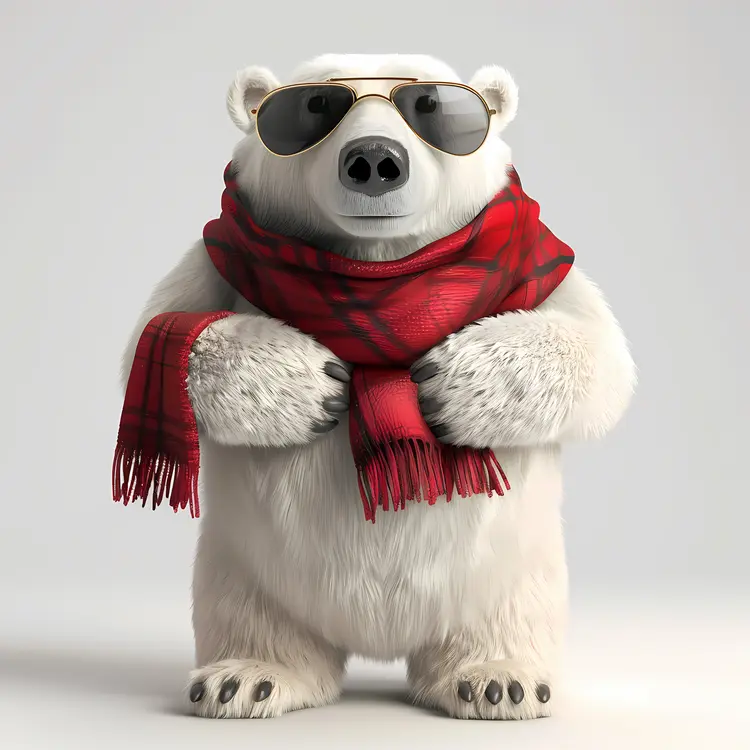 Stylish Polar Bear with Red Scarf and Sunglasses