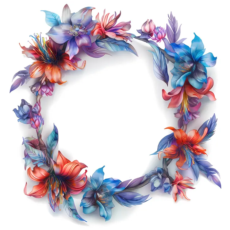 Vibrant Floral Wreath with Blue and Red Flowers