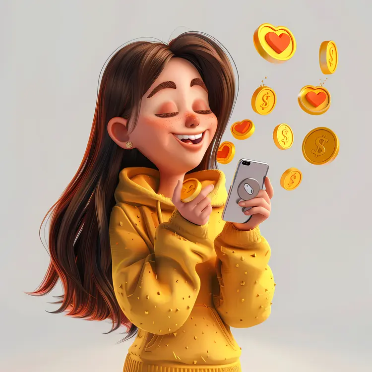 Woman with Phone and Coins