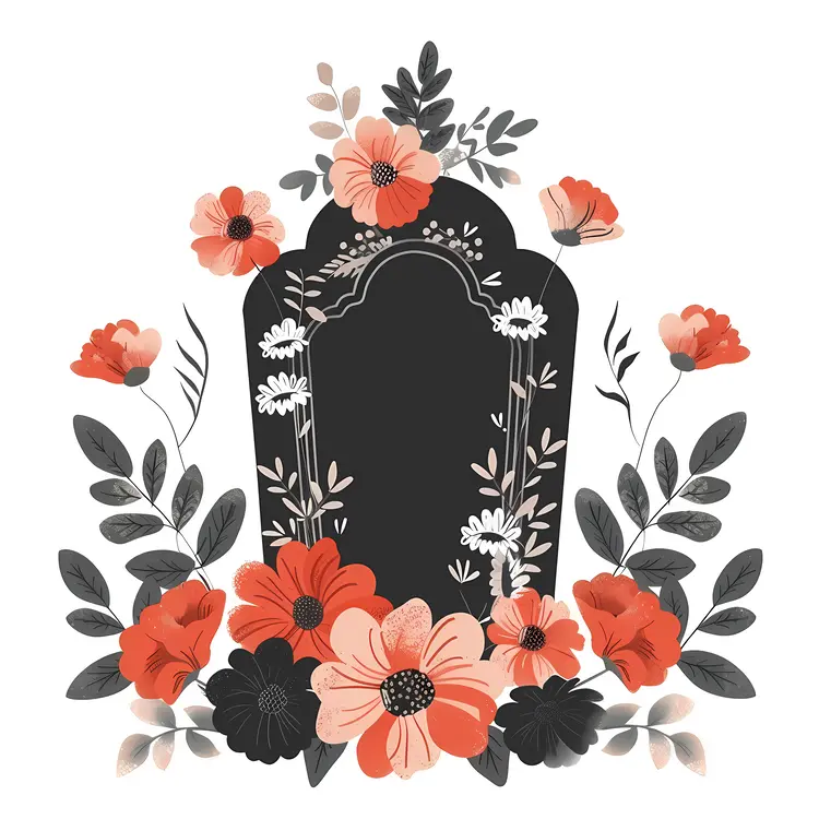 Illustration of Gravestone with Flowers