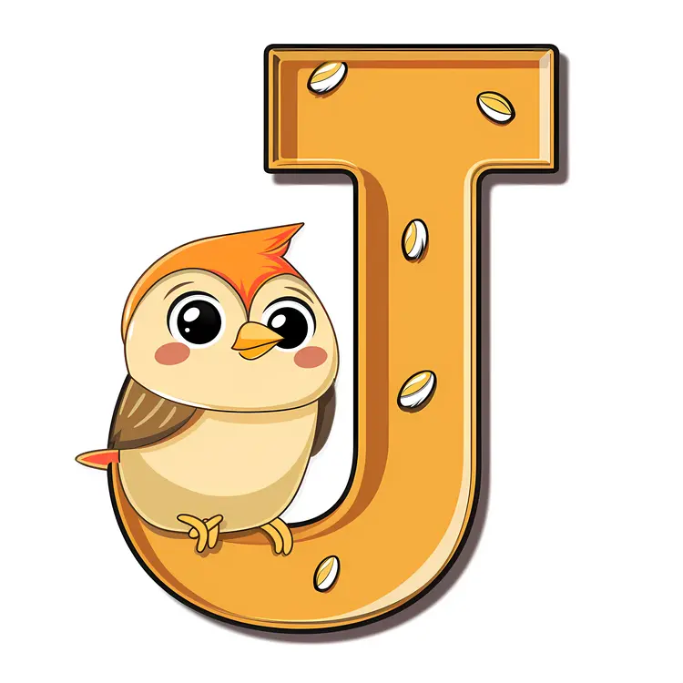 Cartoon Letter J with Bird