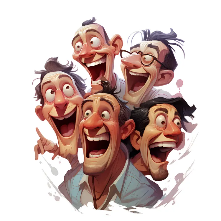 Group of Laughing Men Cartoon Characters