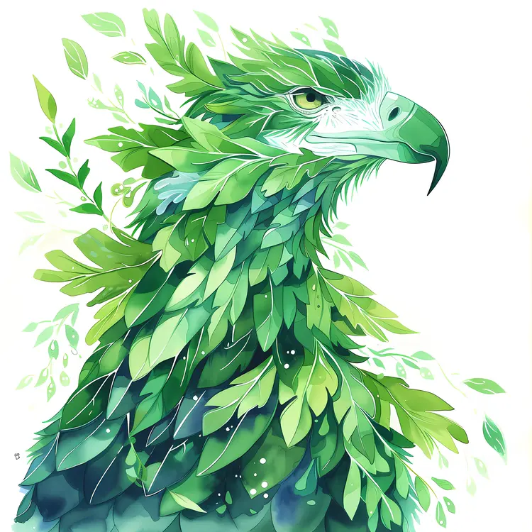 Green Eagle with Leaf Feathers