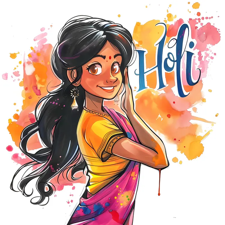 Girl Celebrating Holi in Sari