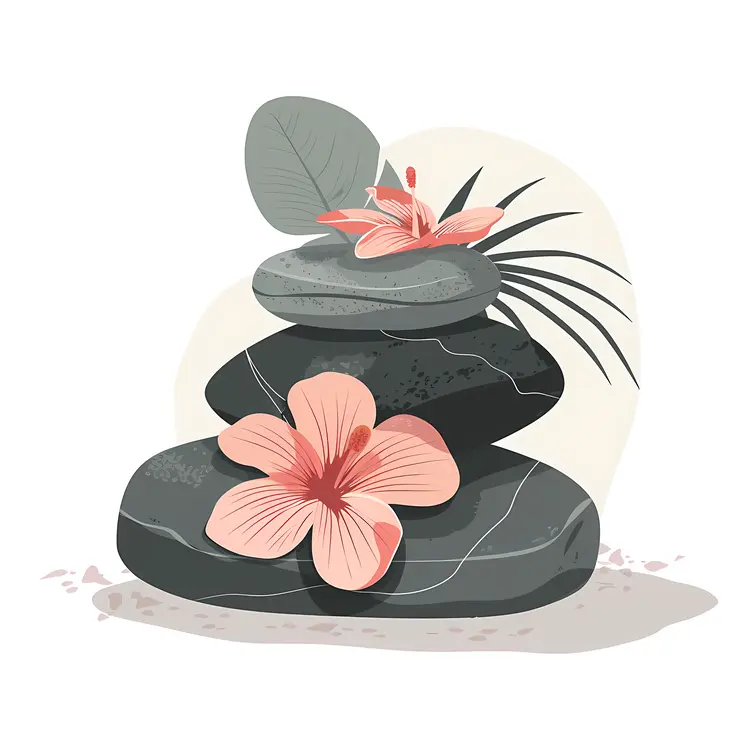 Zen Stacked Stones with Flowers