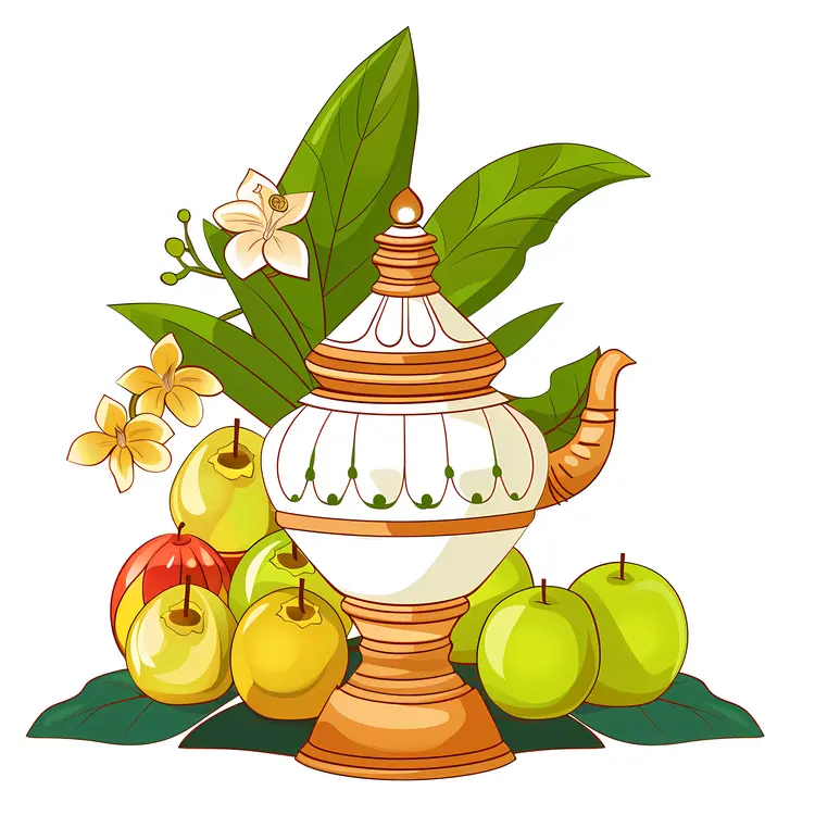 Decorative Traditional Pot with Fruits and Flowers