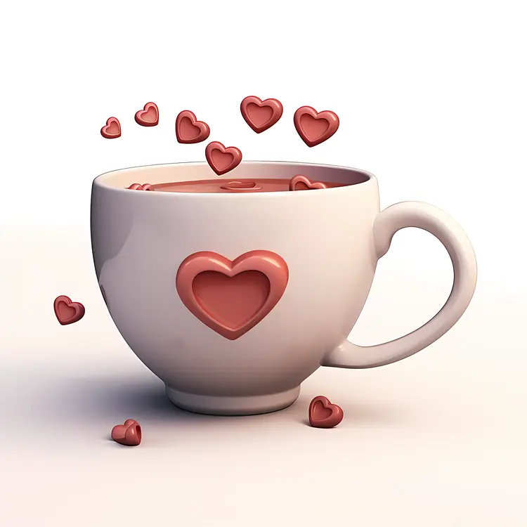 White Cup with Hearts and Hot Drink