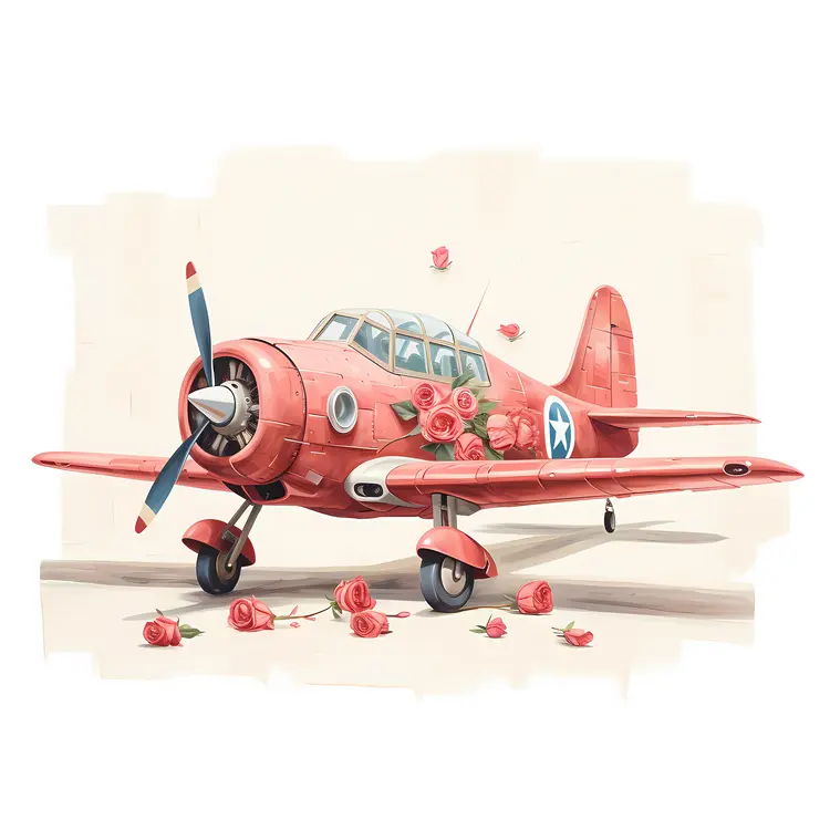 Red Airplane with Rose Decorations