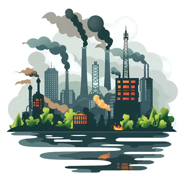 Factory with Smoke and Greenery