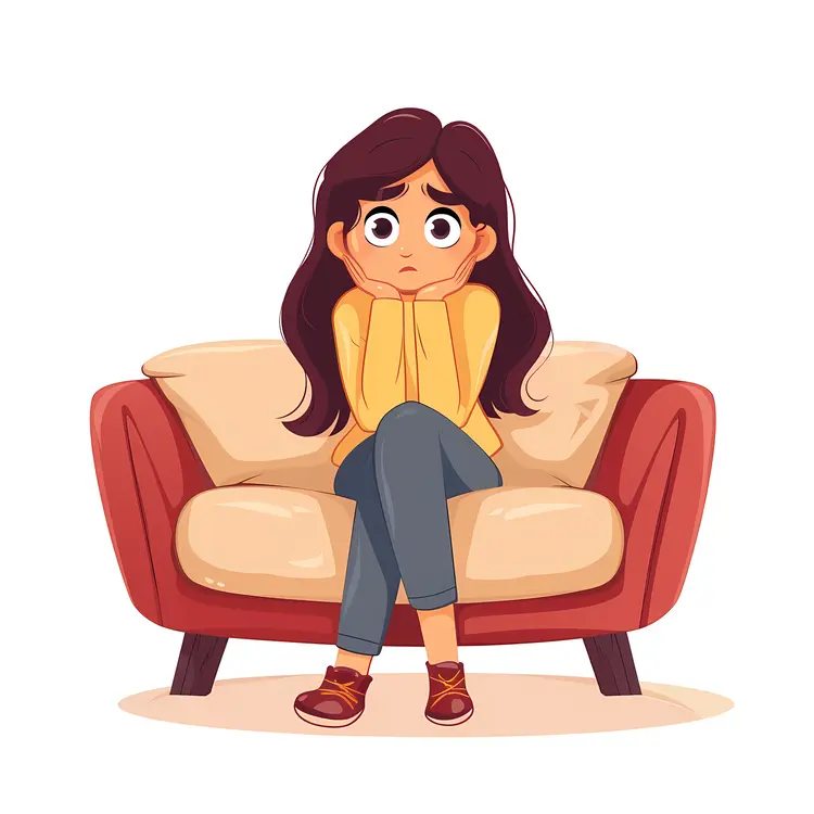 Sad Girl Sitting on Couch
