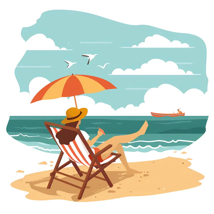 Woman Relaxing on Beach with Umbrella