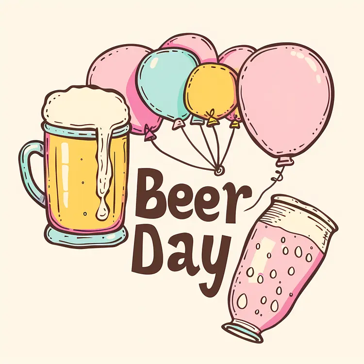 Beer Day Celebration with Mugs and Balloons